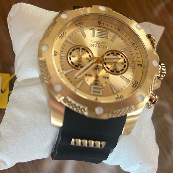 Invicta Gold Watch with Black Accents - Picture 1 of 5